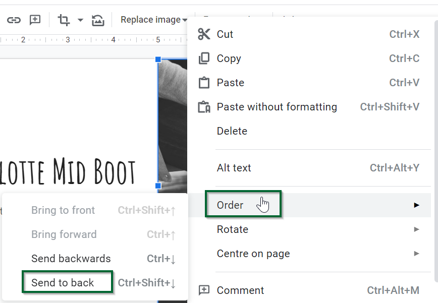 how to send something to the back on google slides