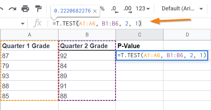 Calculate P Value in Google Sheets