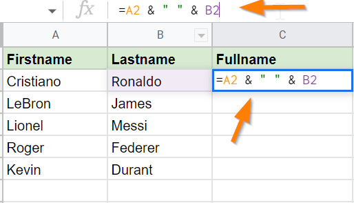 How to Combine First and Last names in Google Sheets