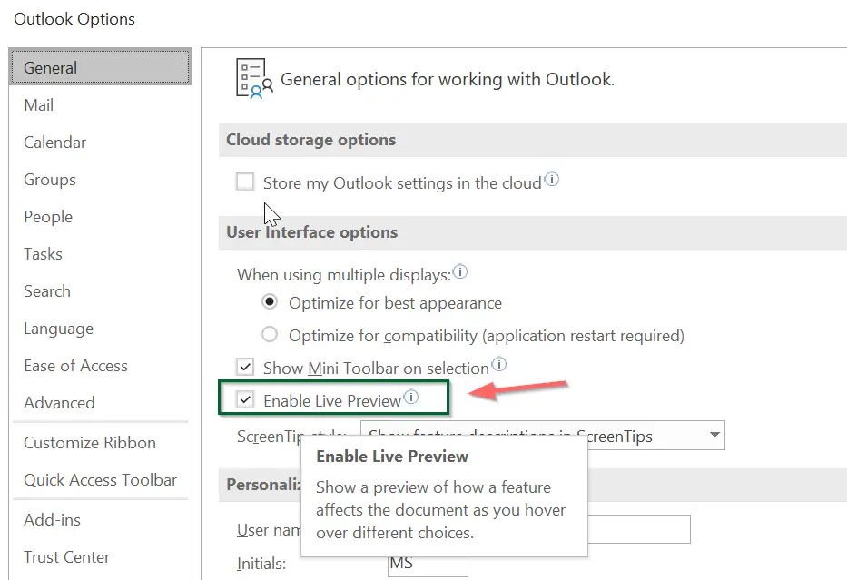 How to disable Live Preview in Outlook and MsWord